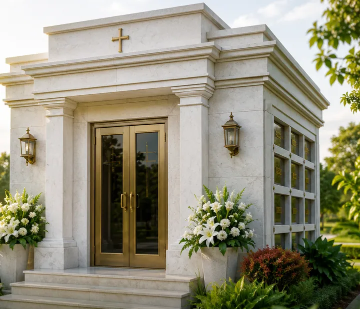 The park's mausoleum and its lawn, where the graveside trip ends
