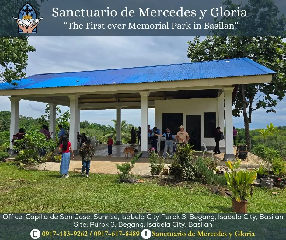 The park's pavilion and grounds, with the client's own banner text over the picture